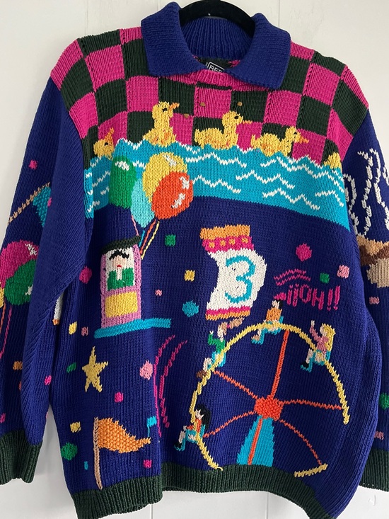 berek Sweaters - Vintage 1989 Berek Sweater Hand Knitted Carnival Circus Size Medium